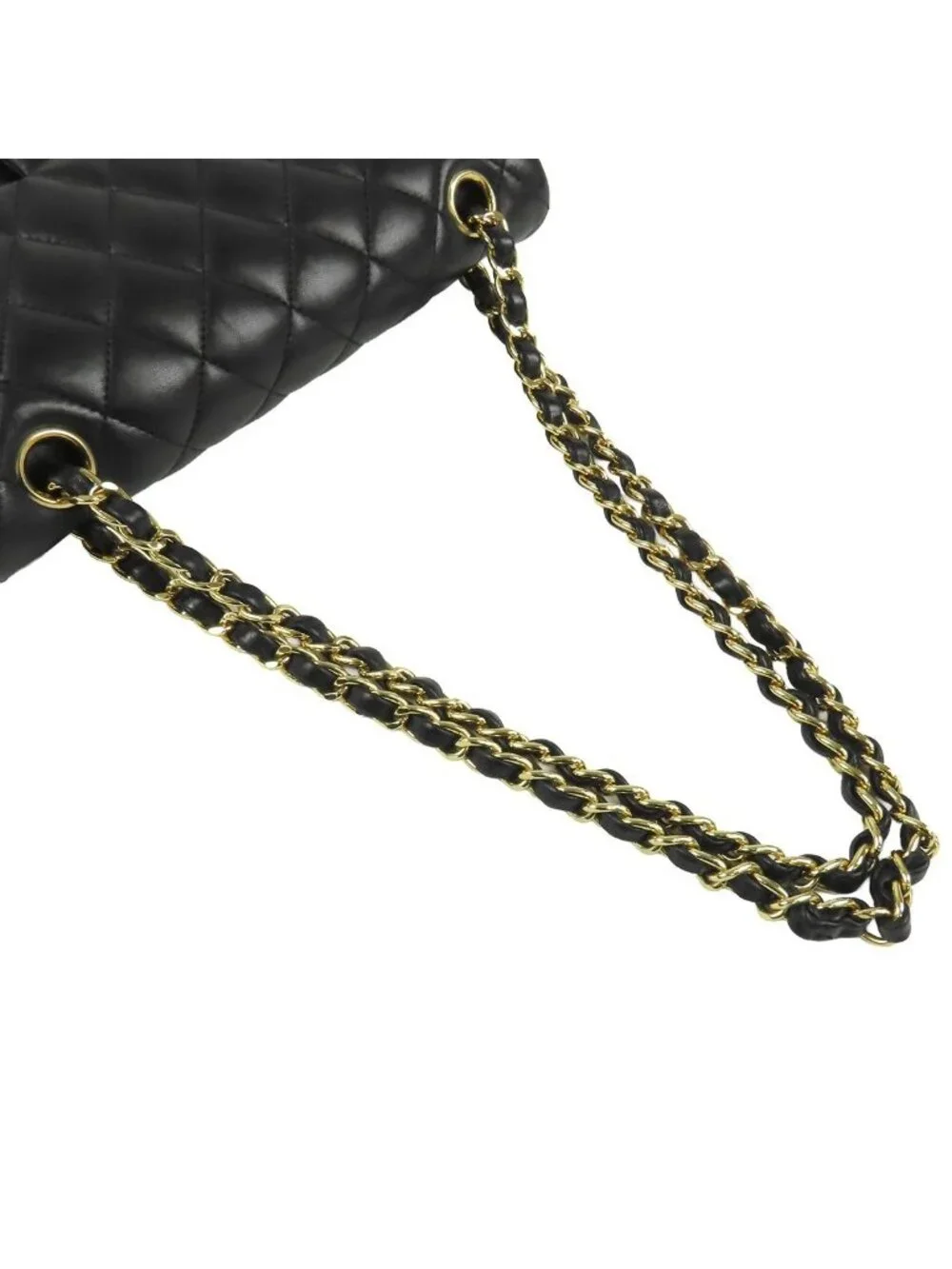 Chanel Chain Shoulder Bag Black Gold Lambskin Quilted 23 Double Flap